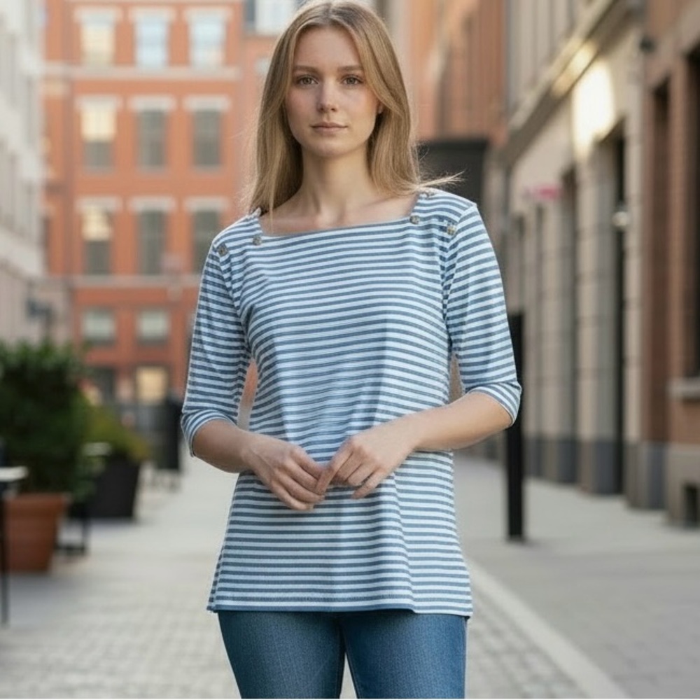 Striped Talbot's women's 3/4 length sleeve top, size medium petite